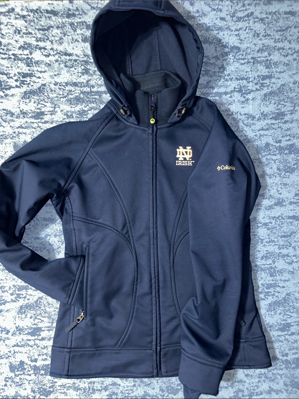 Columbia Navy Hooded Zip Jacket with Gold Notre Dame Logo